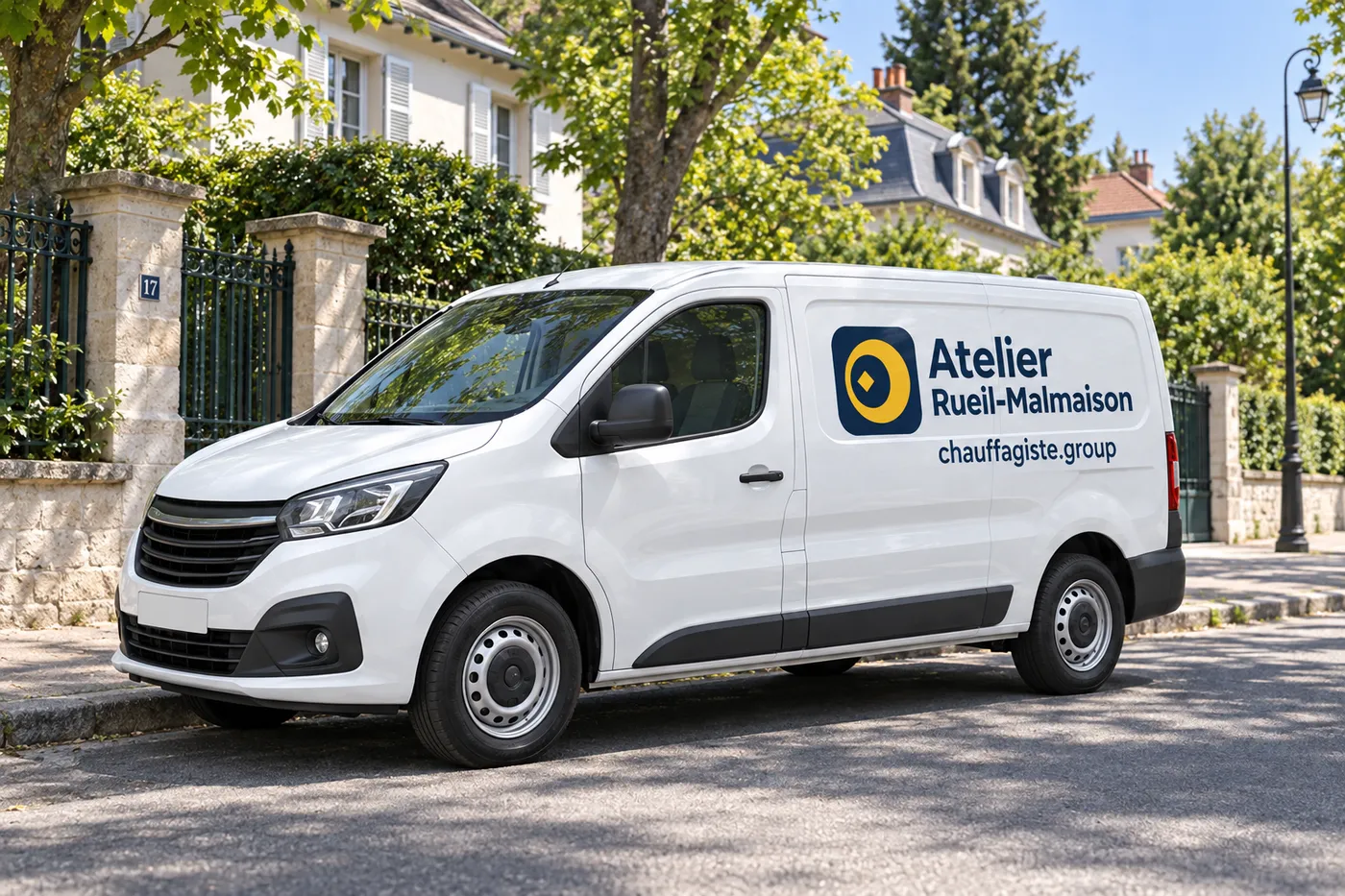 Camionnette d'intervention Atelier Rueil-Malmaison garée dans une rue résidentielle de Rueil-Malmaison